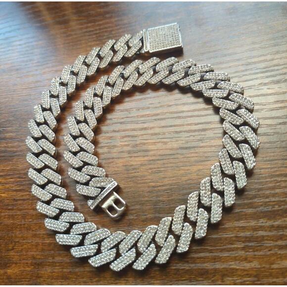 Moissanite Cuban Link Chain Necklace Wide Iced Out 18 Inches Long 20mm Wide